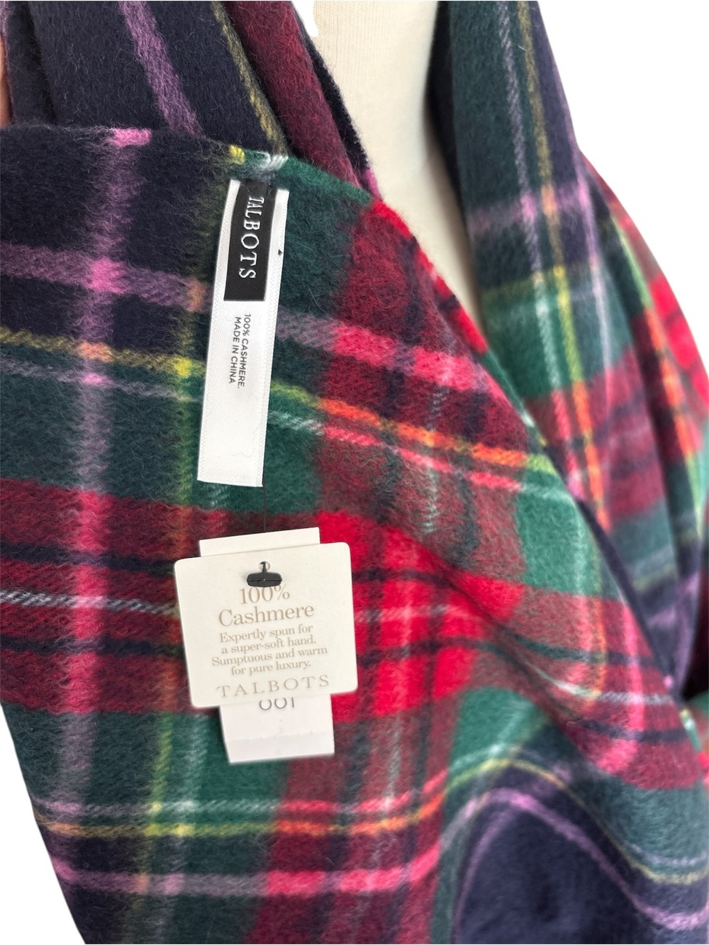 Talbots Red, Green & Navy Plaid Cashmere Cape